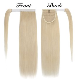 MY-LADY Ponytail Extension Human Hair 22 Inch Platinum Blonde Wrap Around Drawstring Real Remy Hair Ponytail Long Straight Pony Tail for Women Clip in Hairpiece 95g