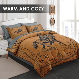 Pamnest Comforter Set Full Size, Western Cowboy Retro 7 Pcs Bedding for Kids and Adults, Vintage Horse Animal Bed Sheet Sets with Fitted Sheet 2 Pillowcases & 2 Shams for Bedroom Bed Decor