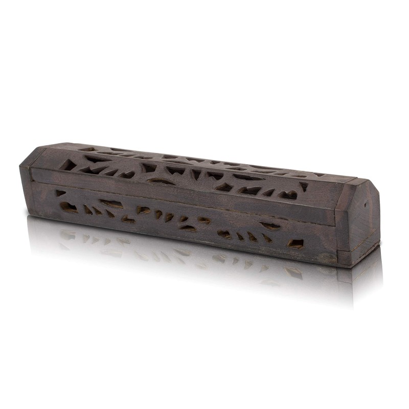 Wooden Incense Holder Cone Burner Coffin with Storage Compartment Organic