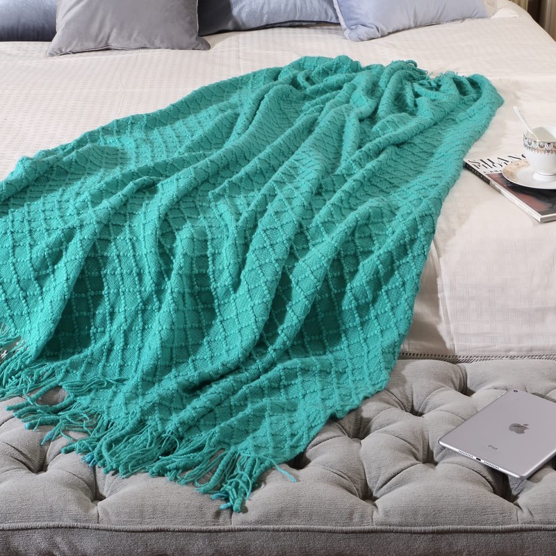 CREVENT Boho Crochet Throw Blanket for Couch Sofa Chair Bed
