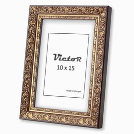 VictoR Vinci Picture Frame - 10 x 15 cm (A6) Brown Gold - Vintage Baroque - Decorated Strip 22 x 20 mm - Shatterproof Acrylic Glass - MDF Back - for Portrait and Landscape Format - Made in Europe