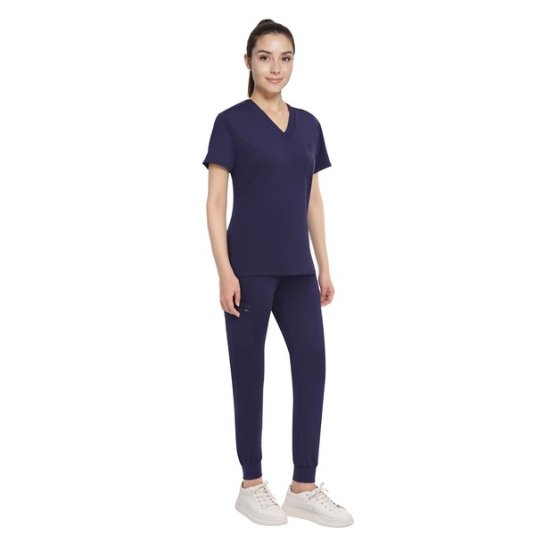 Women's 4-Way Stretch Scrubs Set, V-Neck Top & Joggers, Soft