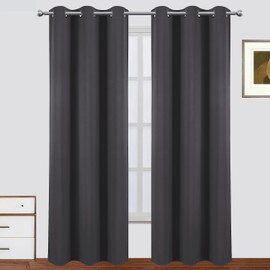 LEMOMO 100% Blackout Curtains 42 x 84 Inch Dark Grey Curtains 2 Panels Darkening Thermal Insulated Bedroom Curtains