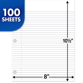 Mead Loose Leaf Paper, Filler Paper, Reinforced, College Ruled, 100 Sheets, 10-1/2" x 8", 3 Hole Punched, 1 Pack (15008)
