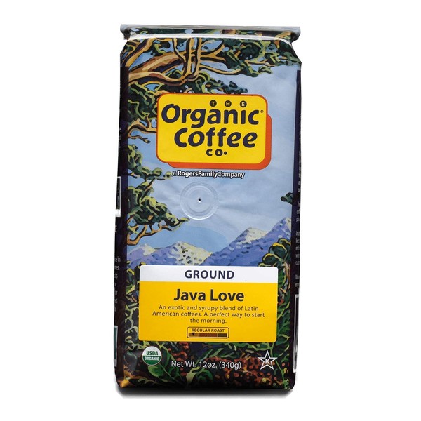 The Organic Coffee Co. Java Love Ground Coffee 12 Ounce Medium Light Roast USDA Organic