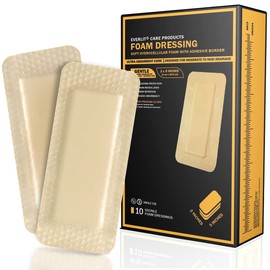 EVERLIT Care Silicone Foam Dressing with Adhesive Border | Highly Absorbent Hypoallergenic Bandages for Chronic Wounds, Bed Sores, Pressure Ulcers | Gentle & Secure Adhesion (2" x 5" | 10 Pack)