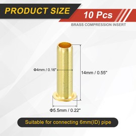 sourcing map 10Pcs Fit for 4mm(3/16") Tube ID Brass Compression Fitting, Insert Tube Support Compression Sleeve Fitting, Sleeve Ferrules for Water Oil Air Pipe