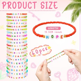 yesaior 60 pcs Colorful Friendship Bracelet, Stackable Elastic Cute Beaded Bracelets Preppy Bracelets Bulk Set for Women Gift (Classic Style)