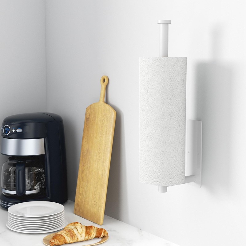 Paper Towel Holder - Self-Adhesive or Drilling, White Wall Mounted