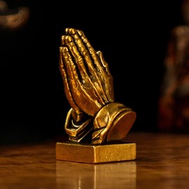 CHOVY 100% Solid Brass Praying Hands Sculpture, Handcrafted Faith-Inspired Prayer Figurine, Vintage Retro Desk, Spiritual Home Accent for Shelf & Office, Christian Gift for Believers & Collectors