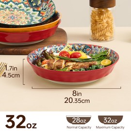 ASBEFORE Ceramic Pasta Bowls Set - 8 inch 32 oz Serving Bowls, Set of 6, Colorful Dinner Bowls for Soup,Salad, and Pasta, Kitchen, Microwave, Dishwasher Safe, mexican, Bohemian Style