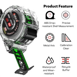 7.5M/24.6ft Tape Measure, Width 25mm Fluorescent Transparent Steel Precision Measuring Tape - Stainless Steel Retractable Double Sided Graduated, Easy To Read Self Lock Measuring Tape Measure