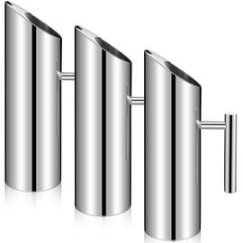Funnymoom 3 Pack Stainless Steel Water Pitcher 53oz Modern Metal Pitcher with Ice Guard Silver Carafe Drink with Handle or Iced Hot Drink Tea Juice Coffee Beer