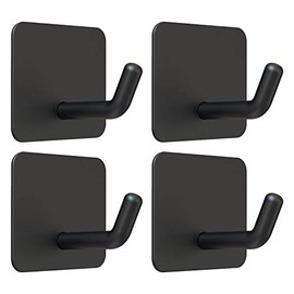 Adhesive Hooks, VIS'V Black Stainless Steel Self Adhesive Hooks Heavy Duty Waterproof Wall Hangers Without Nails Kitchen Bathroom Shower Sticky Wall Hooks for Towel Loofah Hat Key Utensils - 4 Packs