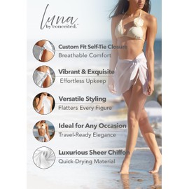 Conceited Women's Swimsuit Cover Up - Summer Cover-up Sarong Skirt Wrap - Available in 3 Lengths and Sizes - White - SAR-Short-White-LX