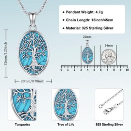 Aniu Tree of Life Necklace for Women 925 Sterling Silver Oval Tree Necklace Family Tree Necklace for Mom Daughter Birthday Gift Jewelry