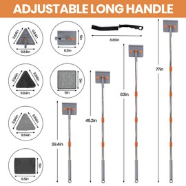 85'' Wall Mop and Baseboard Cleaner Tool with Handle 2-in-1 Wall Cleaner Mop with Triangle & Square Heads, 8pcs Reusable Pads for Cleaning, Ceiling, Wall, Floor, Shower