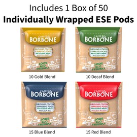 Caffe Borbone Espresso Paper Pods (50 Count) - Variety Pack, Single-Serve ESE Pods Roasted in Italy