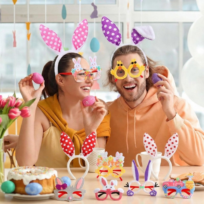 24 Pcs Easter Bunny Ears Headbands Glasses Set Easter Party