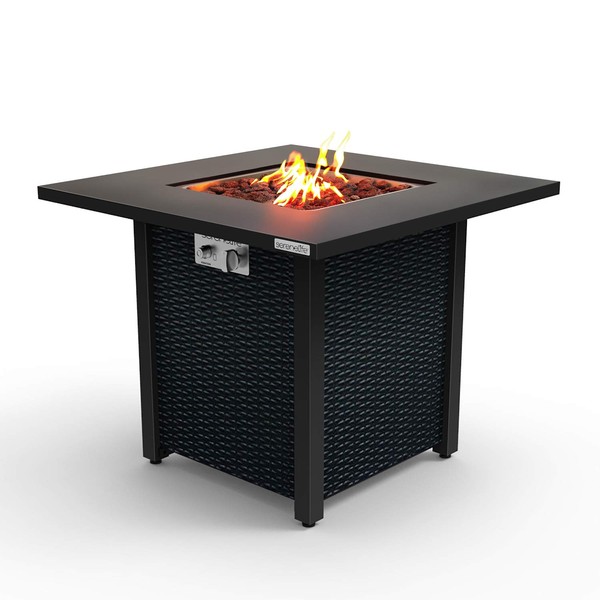 SereneLife Outdoor Propane Fire Pit Table-CSA Approved Safe 40,000 BTU Pulse Ignition Propane Gas Fire Table-28 inches-Steel Tabletop,Steel Panel