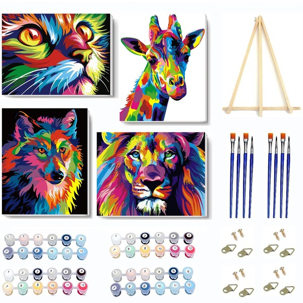 Jakener 4 Pack Animal Paint by Numbers for Adults with