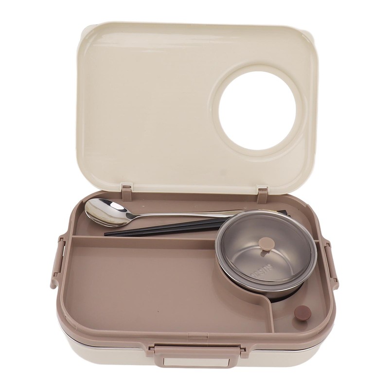 Stainless Steel Lunch Box with Soup Bowl Spoon Chopsticks Beige