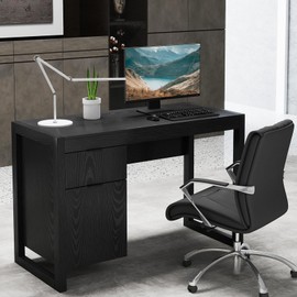 SILKYDRY Computer Desk with Storage Cabinet, 44” x 20” x 29.5” Home Office Desks with Drawer, Makeup Vanity Table for Bedroom, Modern Writing Study Workstation for Small Spaces (Black)