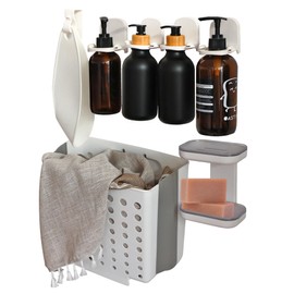 Fixwal 8 Pack Adhesive Shower Caddy, No Drilling Bathroom Accessories Set,1 Clothes Basket, 4 Bath Racks, 2 Soap Dishes, and 1 Hair Dryer Holder for Bathroom Storage