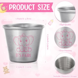 Nuogo 25 Sets Elephant Baby Shower Party Favors for Guest Stainless Steel Shot Glasses with Thank You Tag Organza Bag Thank You Baby Shower Gifts for Baby Boy Girl Gender Reveal Party Supplies (Girl)