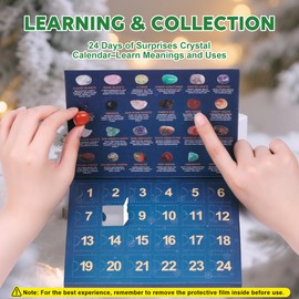 Crystal Advent Calendar 2025 for Kids, 24 Natural Gemstones & Healing Stones Advent Calendar with Geographic Gemstone Rocks and Minerals - Christmas Countdown Gift for Boys, Girls, Teens & Adults