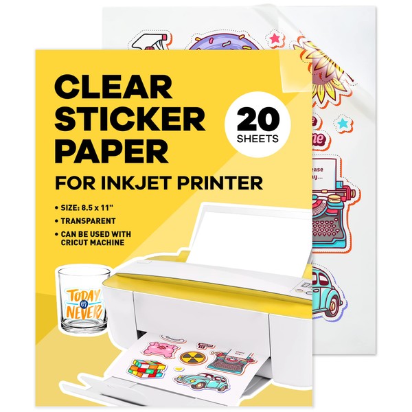 90% Clear Sticker Paper for Inkjet Printer - (20 Sheets),