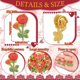 Cunno 48 Pcs 24/48 Pcs Red Rose Lapel Pins Bulk 1.1 Inch Rose Flower Enamel Brooch Badge Pins for Women Men Metal Souvenir Floral Pin Gifts for Valentine Clothes Bags Hats Backpack