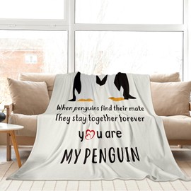 Penguin Blanket Gifts for Girlfriend Boyfriend, Romantic Valentines Day Gifts for Her Him Couples, Anniversary for Women Men Wife Husband, Soft Throw Blanket for Bed Couch, 60" X 50"