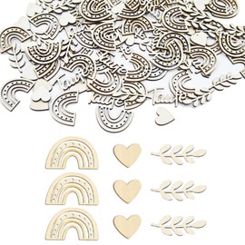 100Pcs Baby Shower Party Confetti Wooden, Rainbow Christening Wooden Confetti, Durable Wooden DIY Craft Baby Confetti, Bohemian Wood Confetti with 4 Styles, Shower Table Decorations for Girl Boy