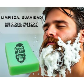 Jabón de limpieza profunda para barba y bigote Growth Beard, fresco aroma con aceites esenciales de Romero y Menta, 100% natural, promueve el sano crecimiento de barba y bigote, 100% natural - Paquete con 3 piezas