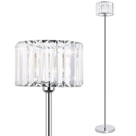 irotine Chrome Crystal Floor Lamp for Living Room, Modern Elegance Crystal Floor Lamp for Bedroom, On/Off Foot Switch, Reading Corner Lamp for Office Cafe, E26 Bulb Excluded, Max 60W, Chrome Finish