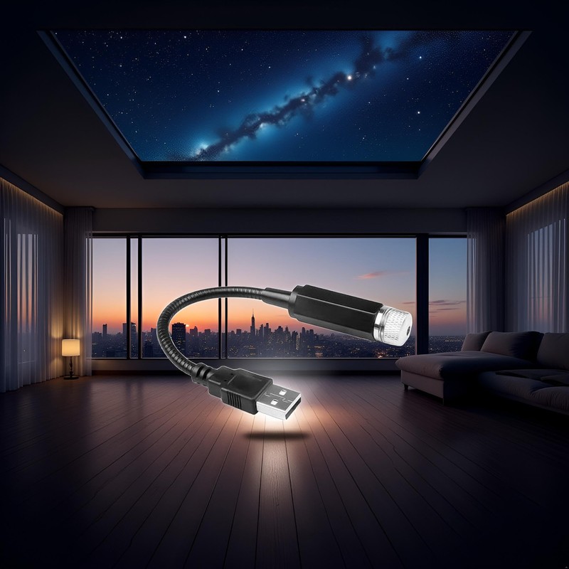 2Pcs Red Mini LED Star Night Projection Light, USB-Powered Car