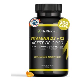 Nuboost Vitamina D3 + K2 Y Aceite De Coco, 300 Cápsulas Usa Sabor Sin sabor
