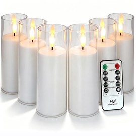 HOME MOST 6-Pack 6" White Flickering Candle Lights with 10-Key Remote & Timer - Waterproof LED Flameless Pillar Candles - Battery Operated Outdoor Decorative Lights - Festival Party Home Decoration
