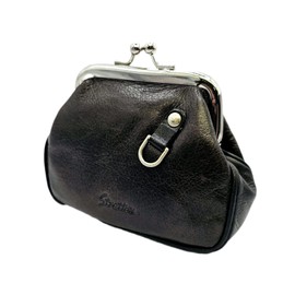 Ladies Leather Coin Purse, Vintage Style with Chrome Clasp, 11cm x 9cm, Black