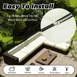 Hiseng Outdoor Sofa Seat Cushion Cover Set of 2 Waterproof with Zip, Patio Chair Sofa Cushion Cover Removable, Weatherproof Sofa Cover for Garden Furniture Made of Rattan (65 x 65 x 10 cm, Beige)