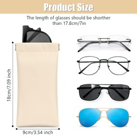 Etercycle Soft Eyeglass Case, 2 Pcs Travel Sunglass Cases Portable Squeeze Top Leather Glasses Bag for Women Men(Sliver, Beige)