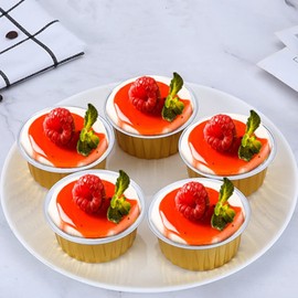 Cupcake Baking Cups with Lids 50 Pack 4.5oz Muffin Cases with Lids Disposable Foil Baking Cups Aluminum Foil Cream Brulee Cupcake Holder Pan Container (Gold)