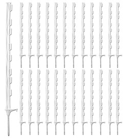 25 Pack Electric Fence Posts,48 Inch/4FT Step-in Plastic Posts for Farm and Garden,Temporary Sturdy Fencing System for Electric Fencing and Yard Protection, White