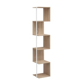 HOMES: Inside + Out Svenja Modern Style 60 in. Tall Corner Book Shelf Stand, 5 Tier Shelving Unit with Circular Metal Support, Living Room Bedroom Decor Aesthetic Wall Accessories, Natural