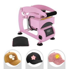 Hat Heat Press Machine, 2-in-1 Hat Press Heat Machine for Caps, 110V 500W Portable Clamshell Design Cap Sublimation Transfer Press with Timer & Temperature Control (Light Pink)