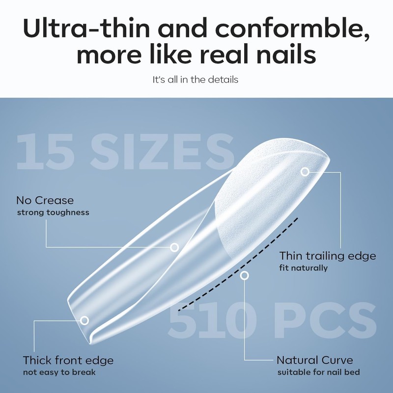 modelones Gel Nail Kit, Upgrade 15Sizes Gel Nail Tips Short
