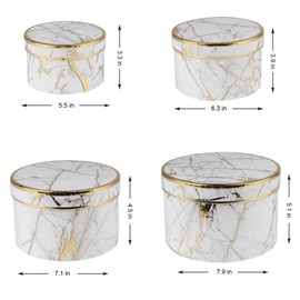 Oairse Round Gift Boxes with Lids Florist Hat Boxes for Arrangements Marbling Flower Box Set of 4 Nesting Gift Box with Lids for Flowers Arrangements Empty Bridesmaid Wedding Birthday Party Favor