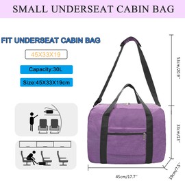 ehsbuy for Easyjet Airlines Cabin Bag 45x36x20 Underseat Foldable Travel Gym Duffle Holdall Bags for Women Men Carry on Luggage for Airplanes 30L