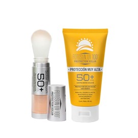FOTOSUN UV 100 Kit Protector Solar Facial: Brocha en Polvo + Bloqueador en Crema FPS 50+ UVA/UVB, Uso Diario, Todo Tipo de Piel (Solar Brush + Crema 60ml)